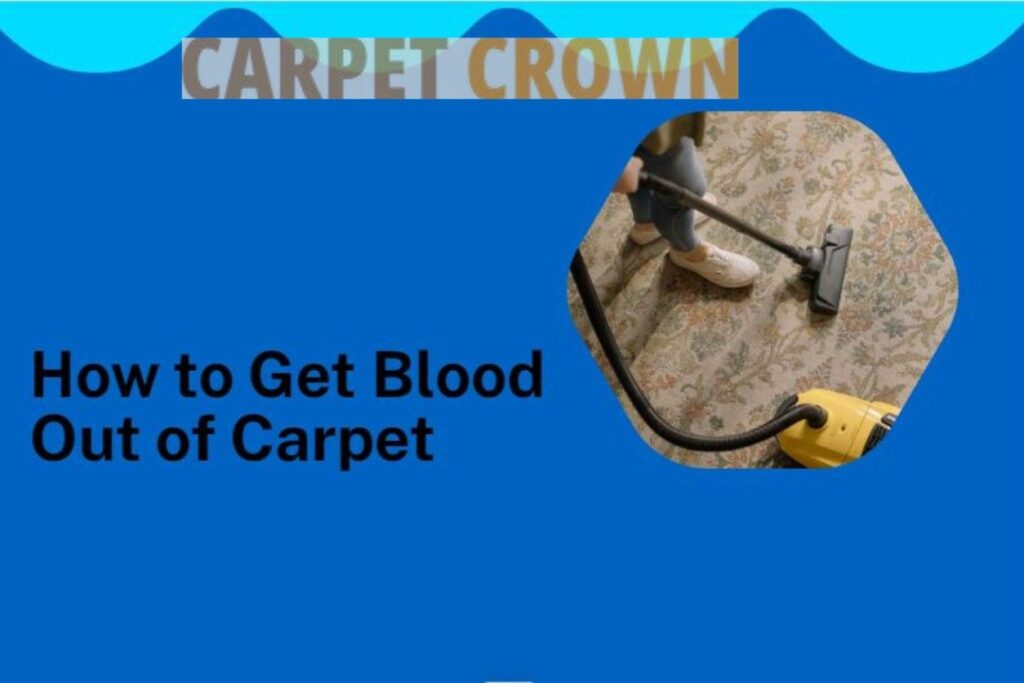 How to get blood out of carpet: Woman vacuuming blood stain with a yellow vacuum cleaner at Carpet Crown